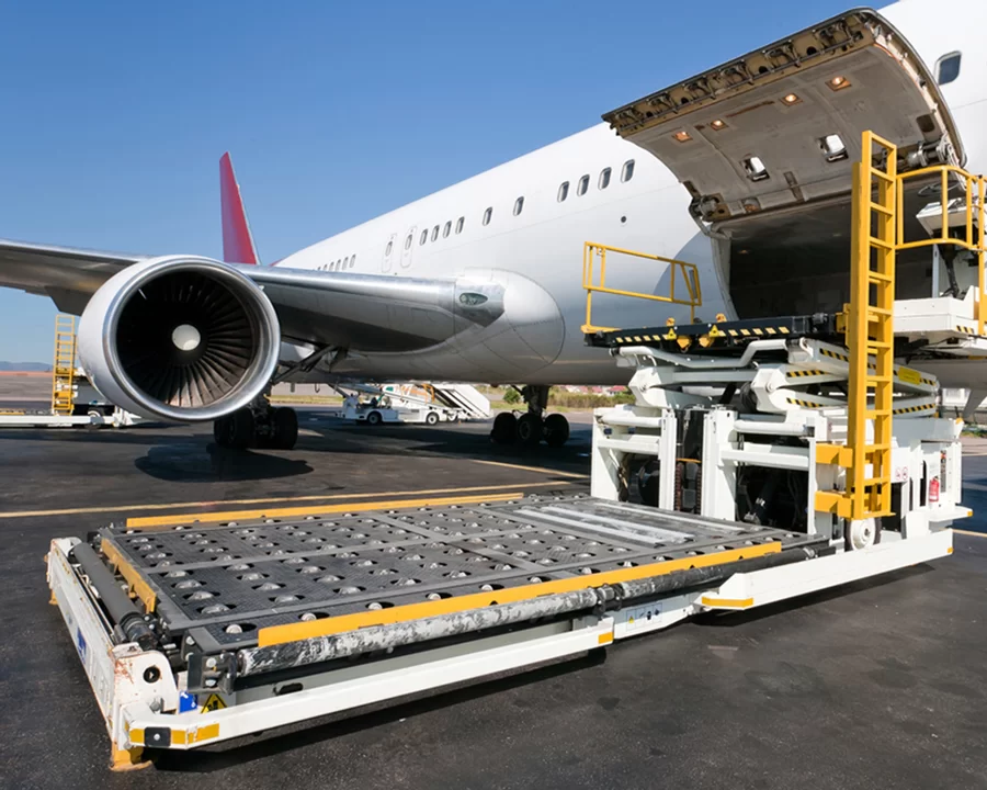 Airplane Unloading Cargo.